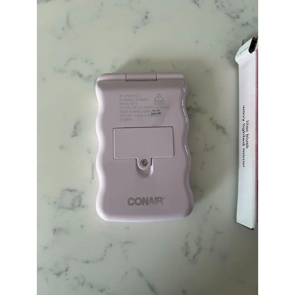 Conair LED Lighted Compact Mirror Lilac Blush Wavy 1x/3x Travel